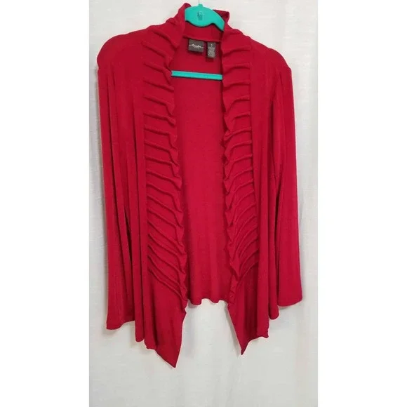 Chico's Women's Size 1 Princess Pleat Red Travelers Cardigan - Picture 4 of 9